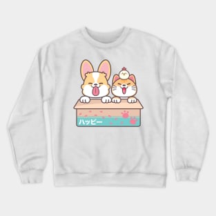 Cute Corgi and Cat in Apple Box Crewneck Sweatshirt